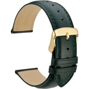 Vintage Leather Watch Bands with Stainless Steel Golden Buckle, Dark Green